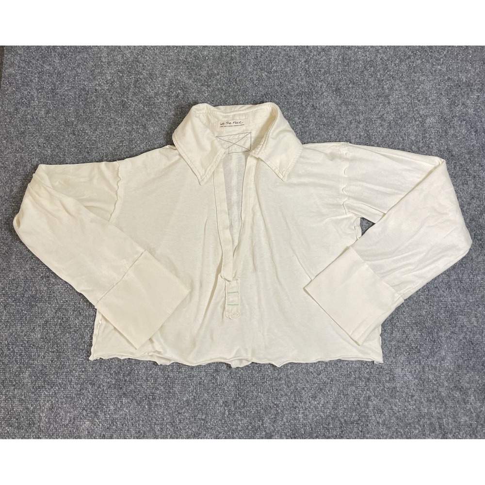 We The Free Long Sleeve Collared Shirt Large White Open Seam Oversized Lagenlook
